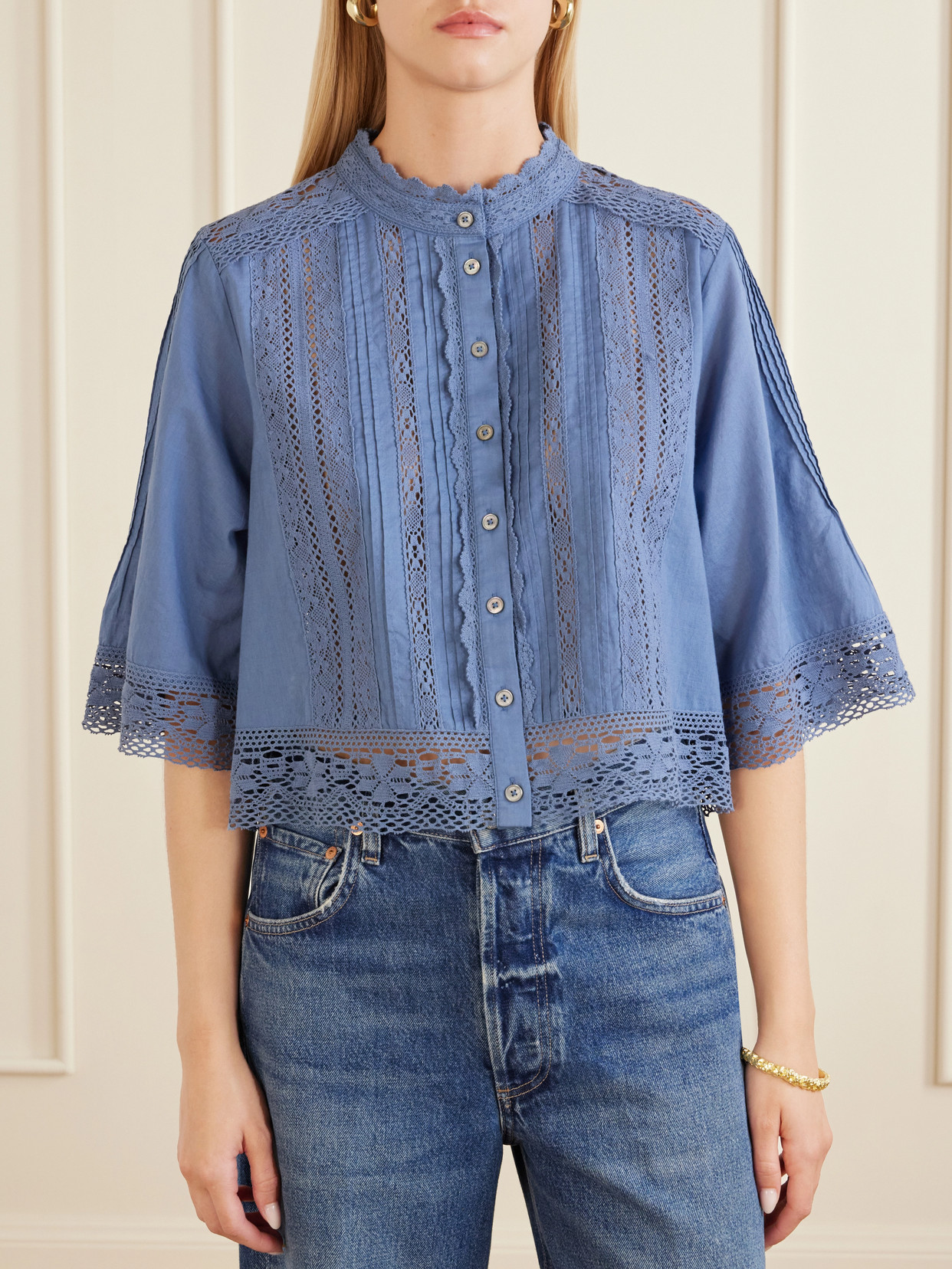 Pippa Crochet-Trimmed Cotton Blouse