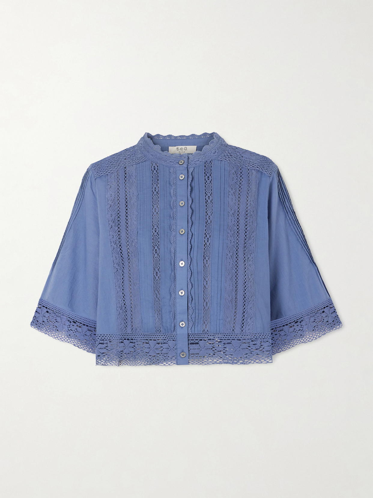 Sea Pippa Crochet-trimmed Cotton Blouse In Blue