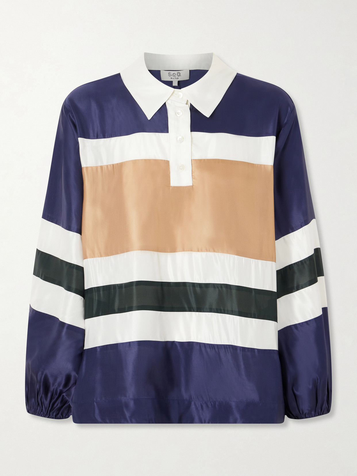 Sea Juliet Striped Satin Polo Shirt In Blue