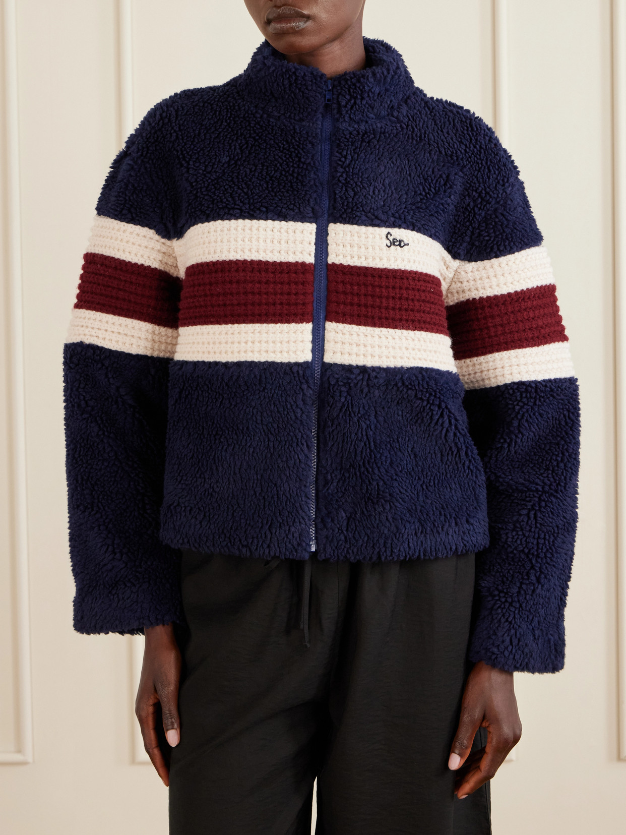 Georgie Striped Wool-Trimmed Fleece Jacket