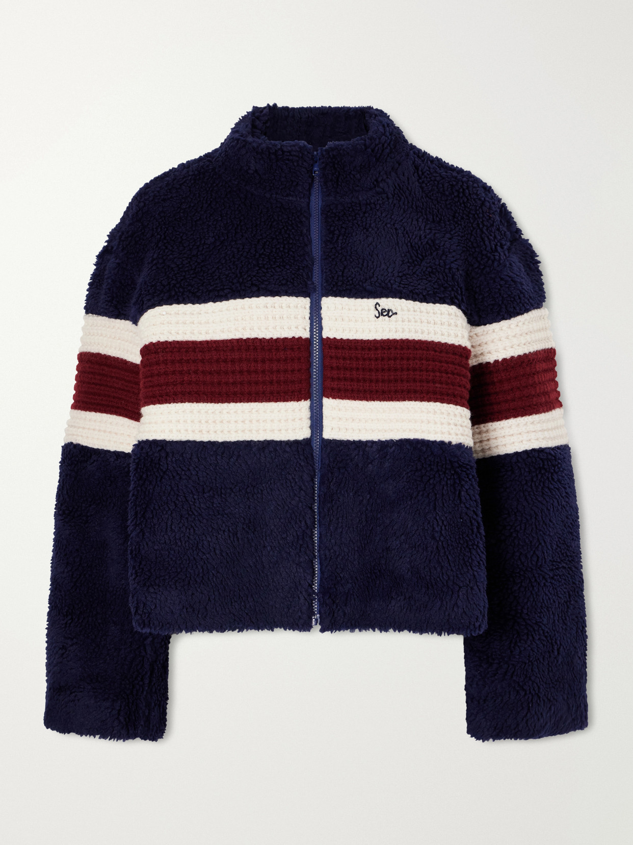 Sea Georgie Striped Wool-trimmed Fleece Jacket In Blue