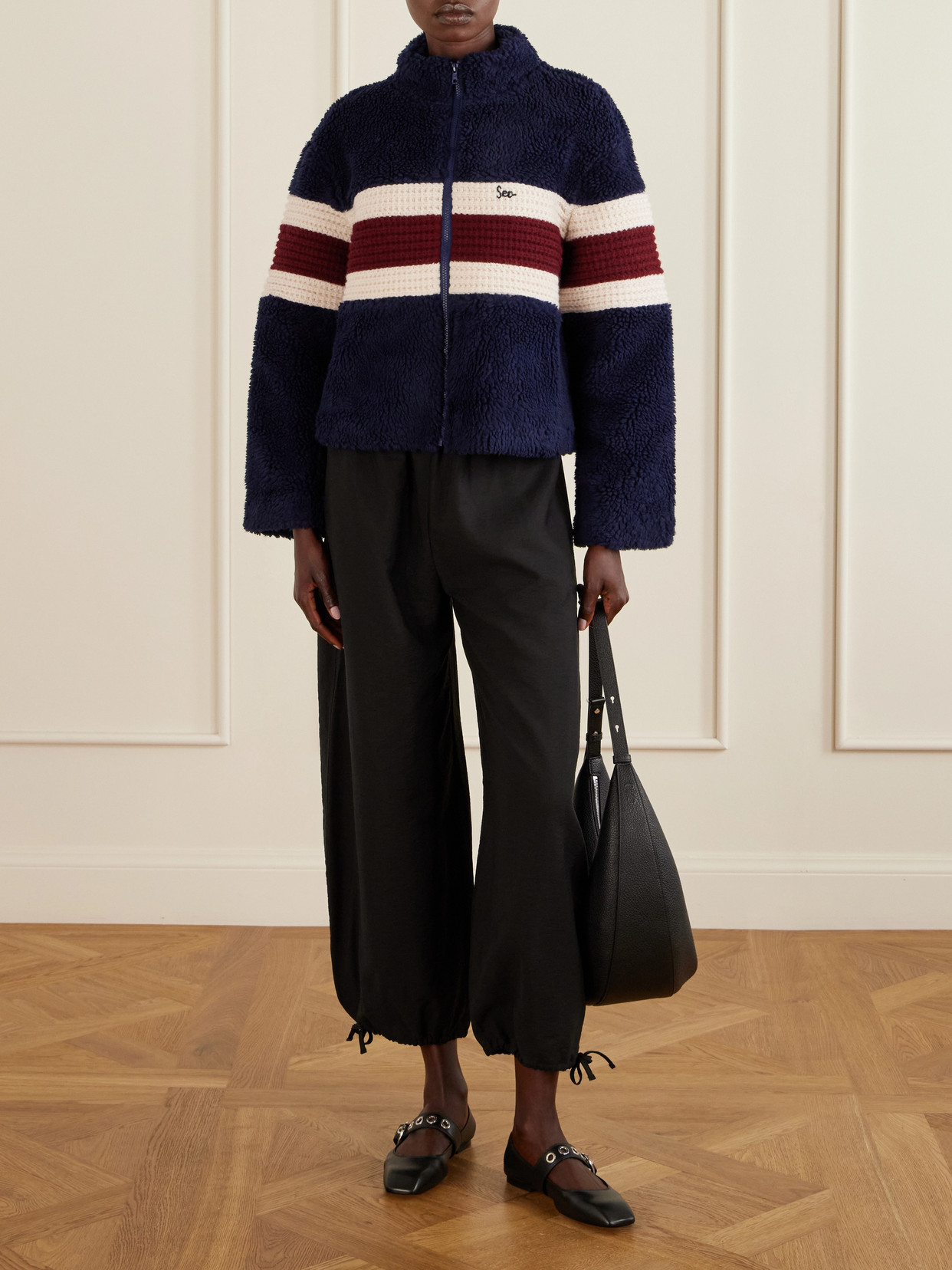 Georgie Striped Wool-Trimmed Fleece Jacket