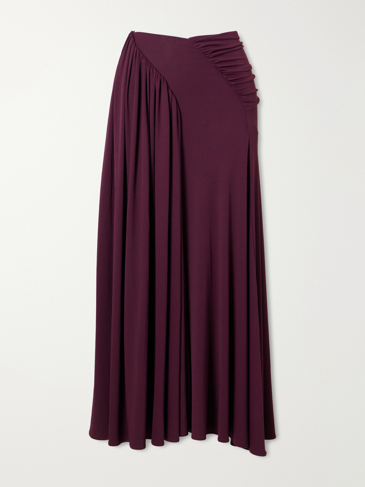Rabanne Gathered Stretch-jersey Midi Skirt In Burgundy