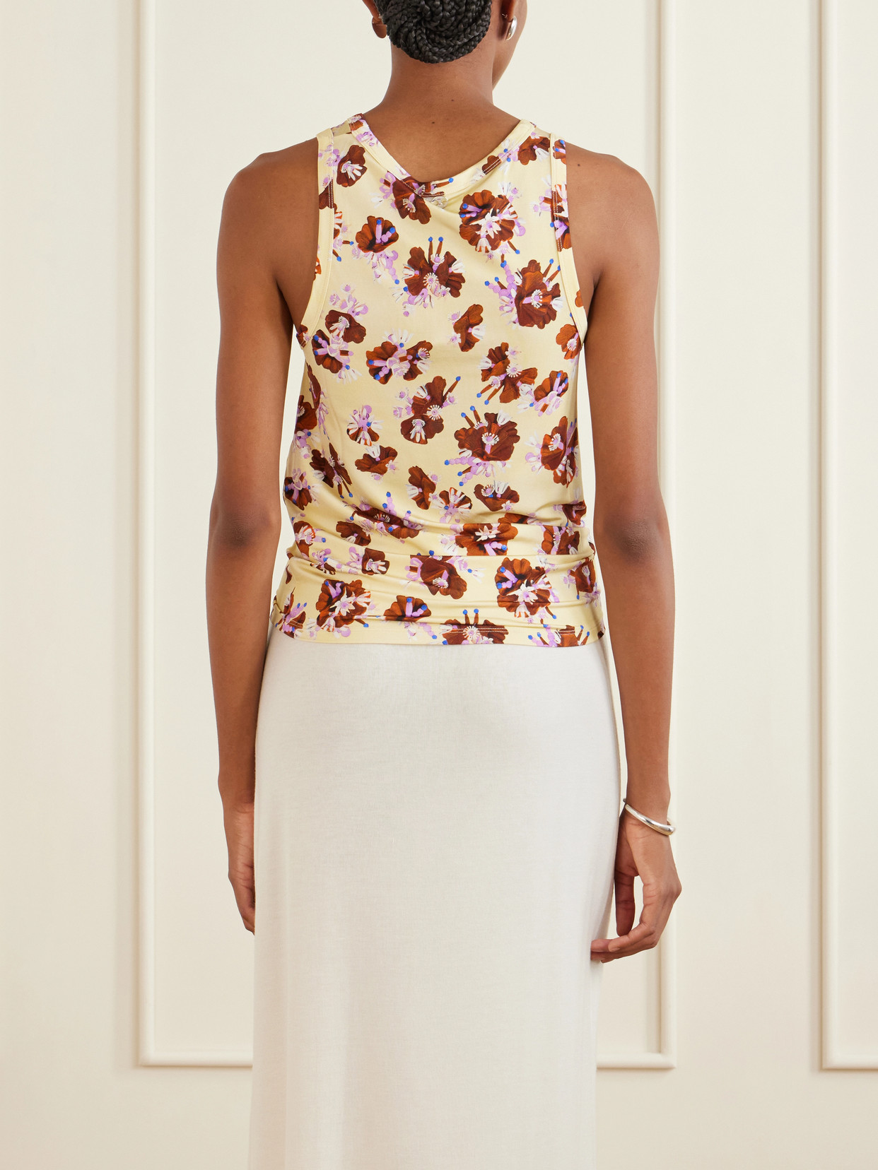 Gathered Floral-Print Jersey Top