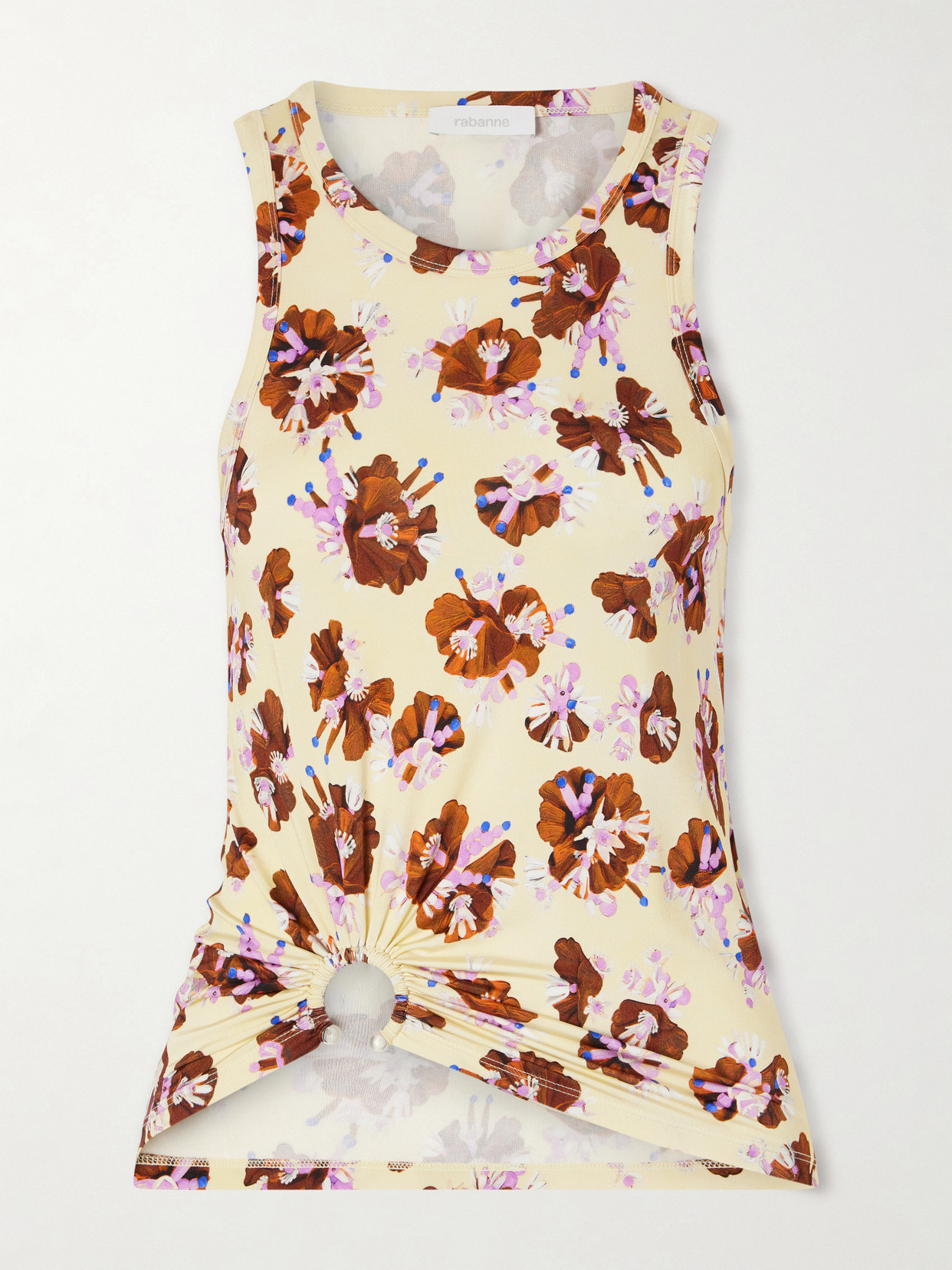 Gathered Floral-Print Jersey Top