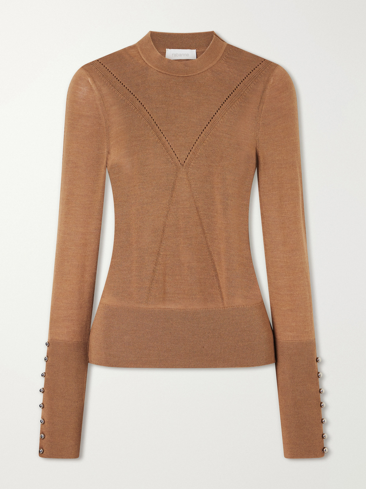 Rabanne Ribbed Embellished Wool And Silk-blend Sweater In Brown