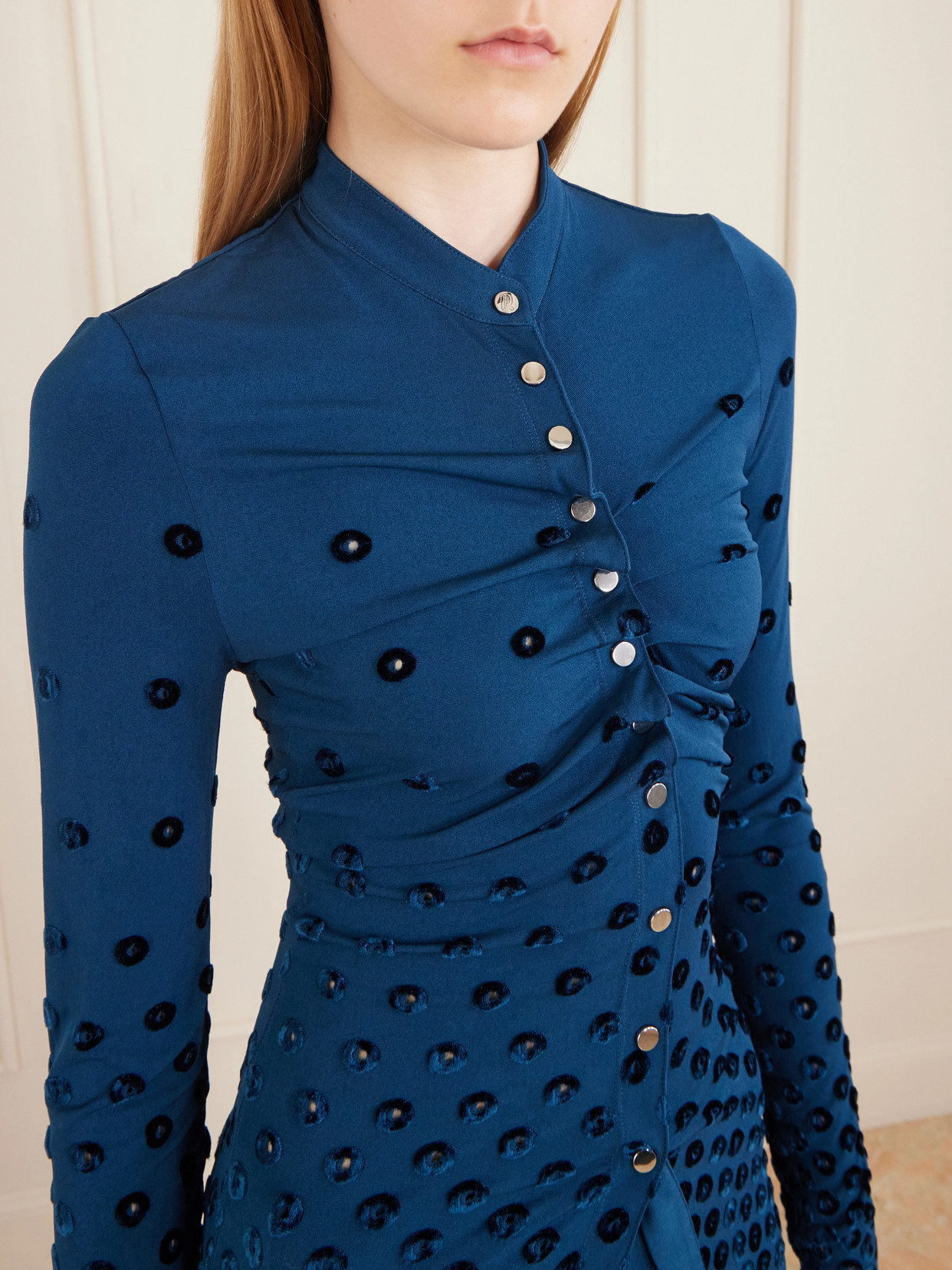 Gathered Flocked Jersey Blouse