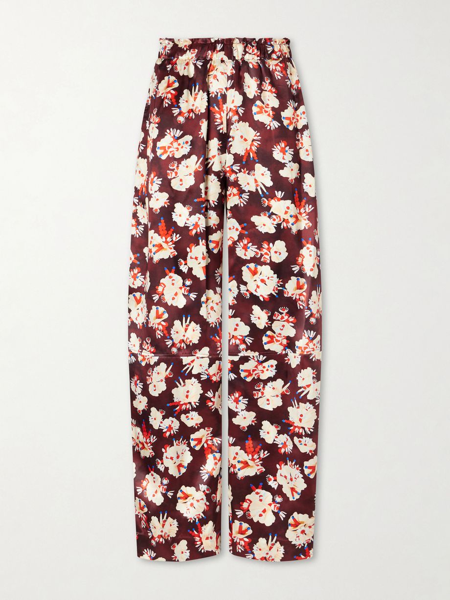 Floral-print wide-leg silk pants