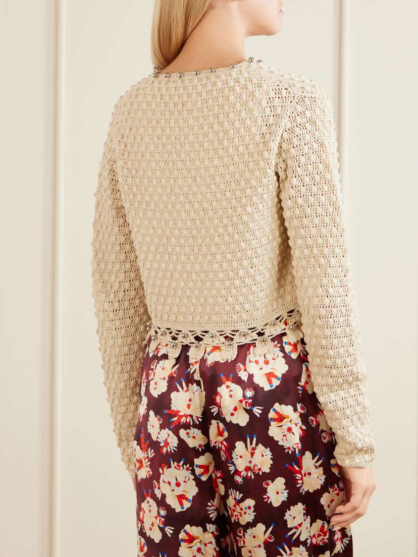 Rabanne Embellished Crocheted Cotton Cardigan | Thumbnail 3