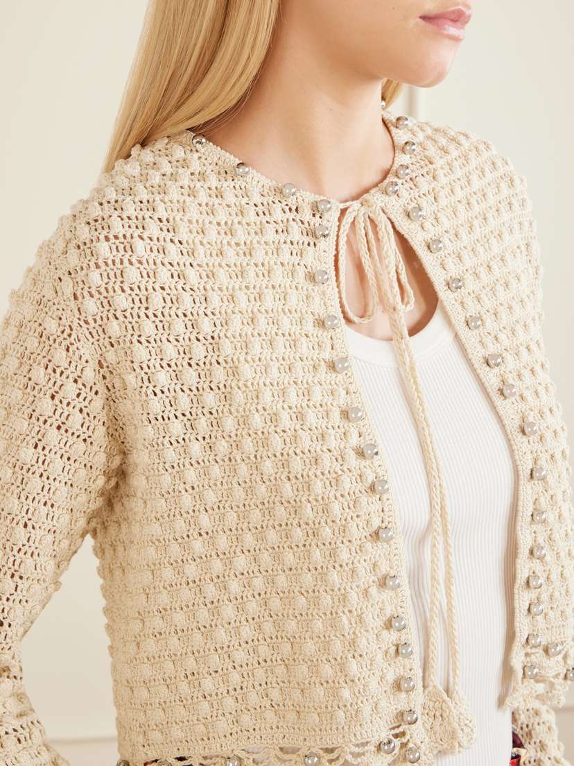 Rabanne Embellished Crocheted Cotton Cardigan | Thumbnail 4