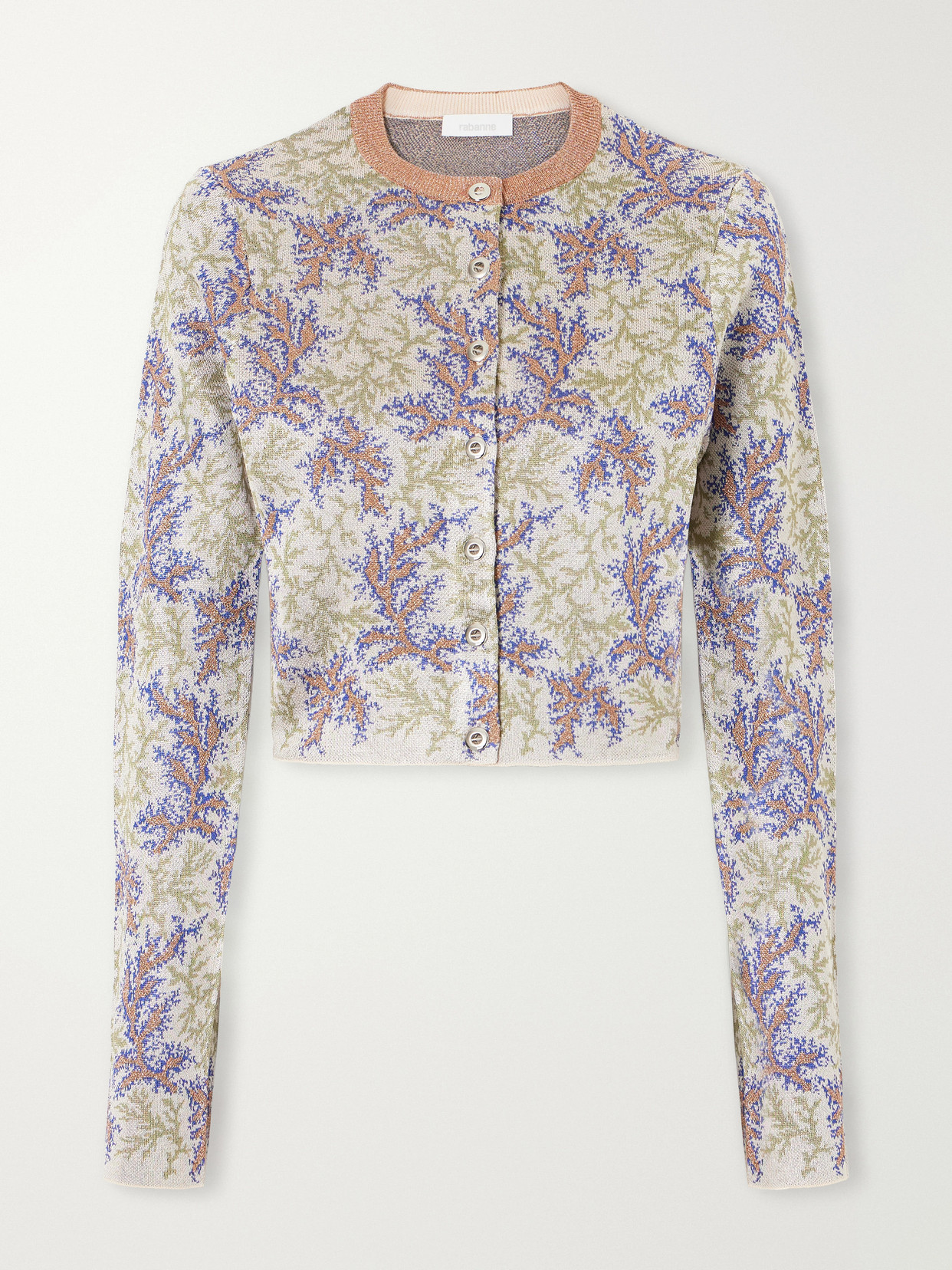 Rabanne Cropped Jacquard Cardigan In Neutral