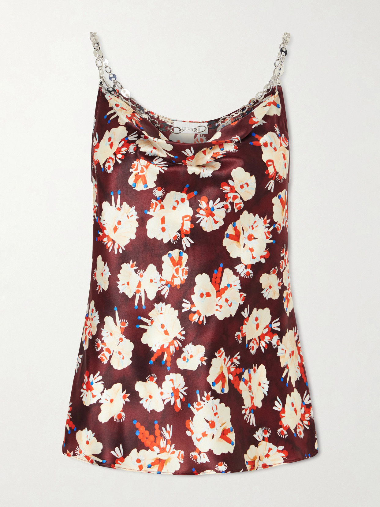 Rabanne Chainmail-embellished Floral-print Silk Tank In Multi