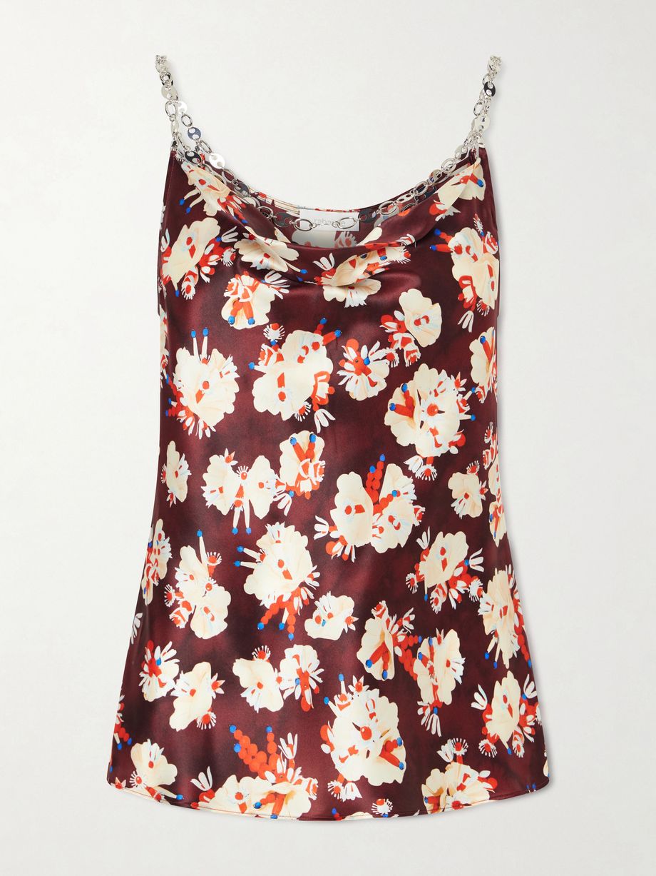 Chainmail-embellished floral-print silk tank