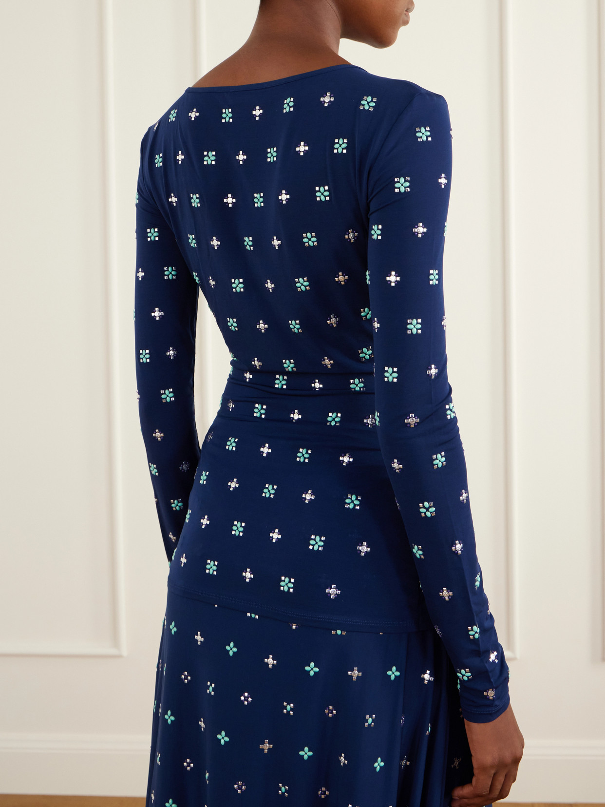 Cut-Out Embellished Stretch-Jersey Top