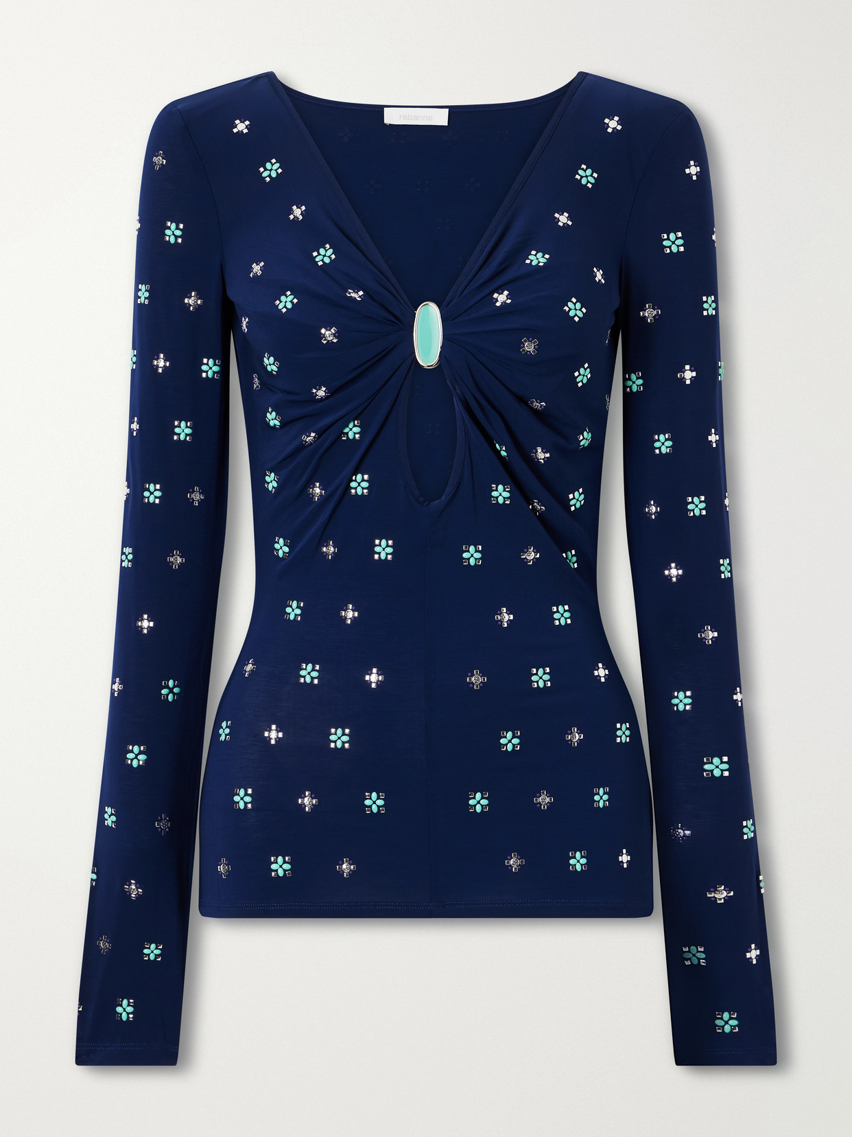 Cut-Out Embellished Stretch-Jersey Top