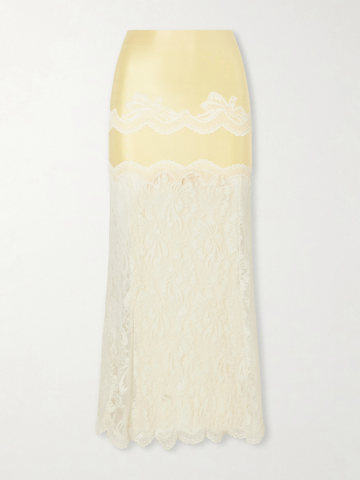 RABANNE - Satin-jersey Lace-trimmed Maxi Skirt - Neutrals