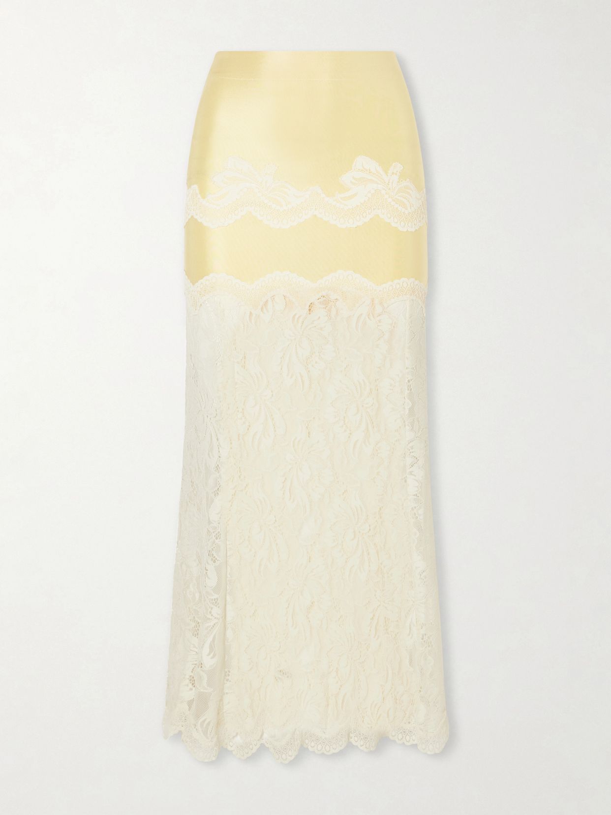 Satin-jersey lace-trimmed maxi skirt