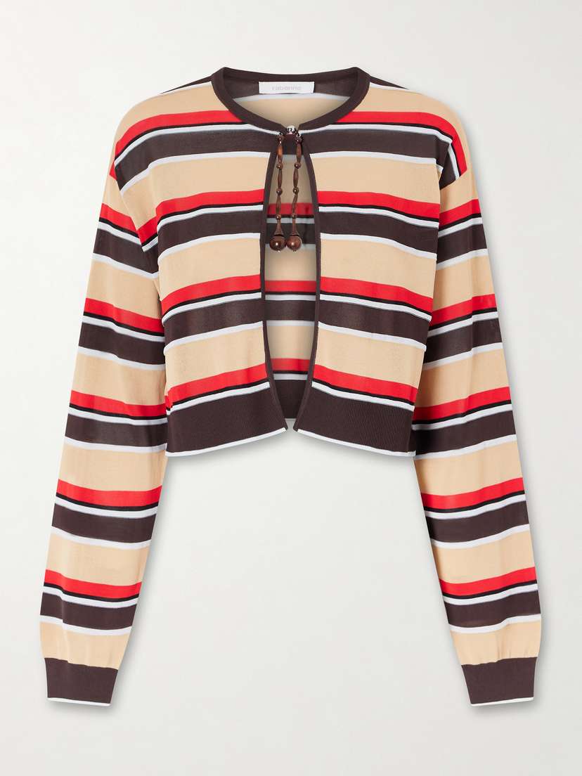 Rabanne Bead-embellished Striped Knitted Cardigan