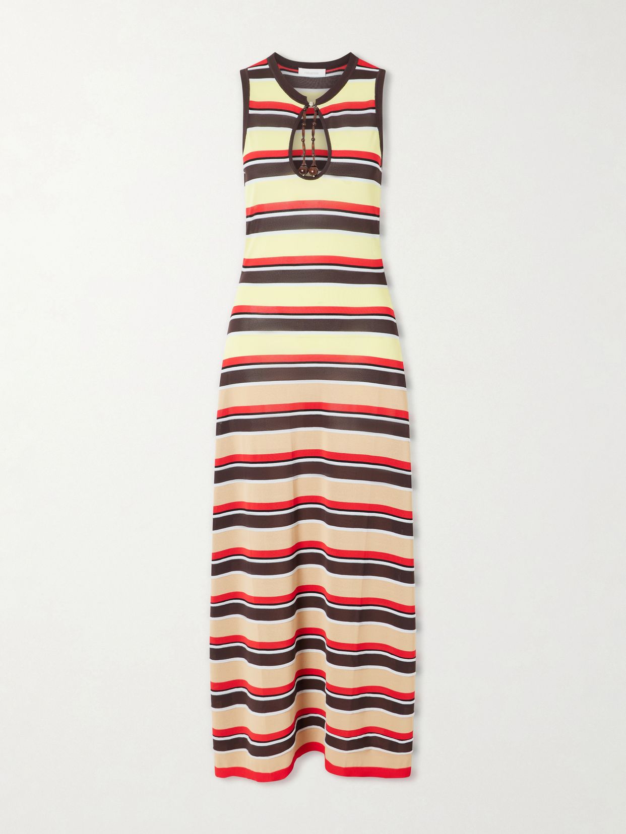 bead embellished striped knitted maxi dress