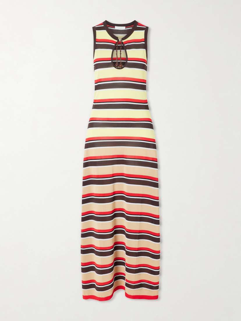 Bead-embellished Striped Knitted Maxi Dress