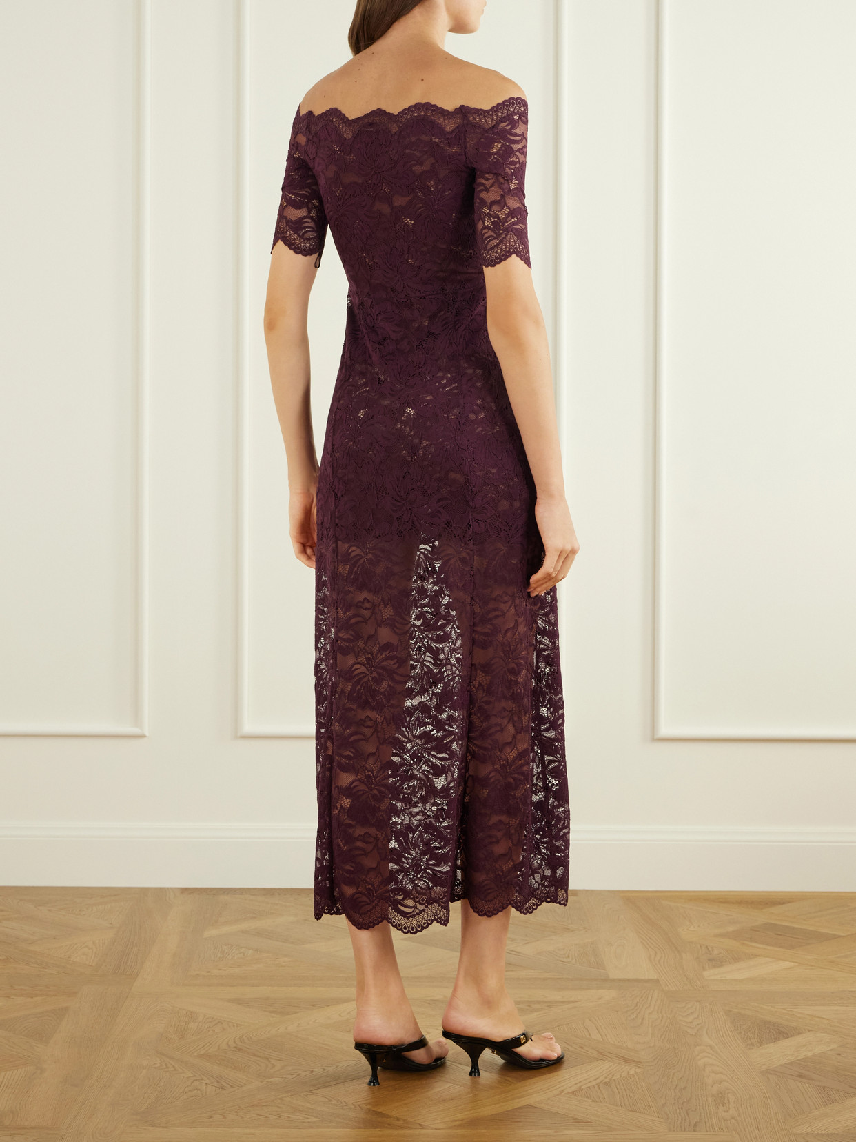 Ruched Lace Midi Dress