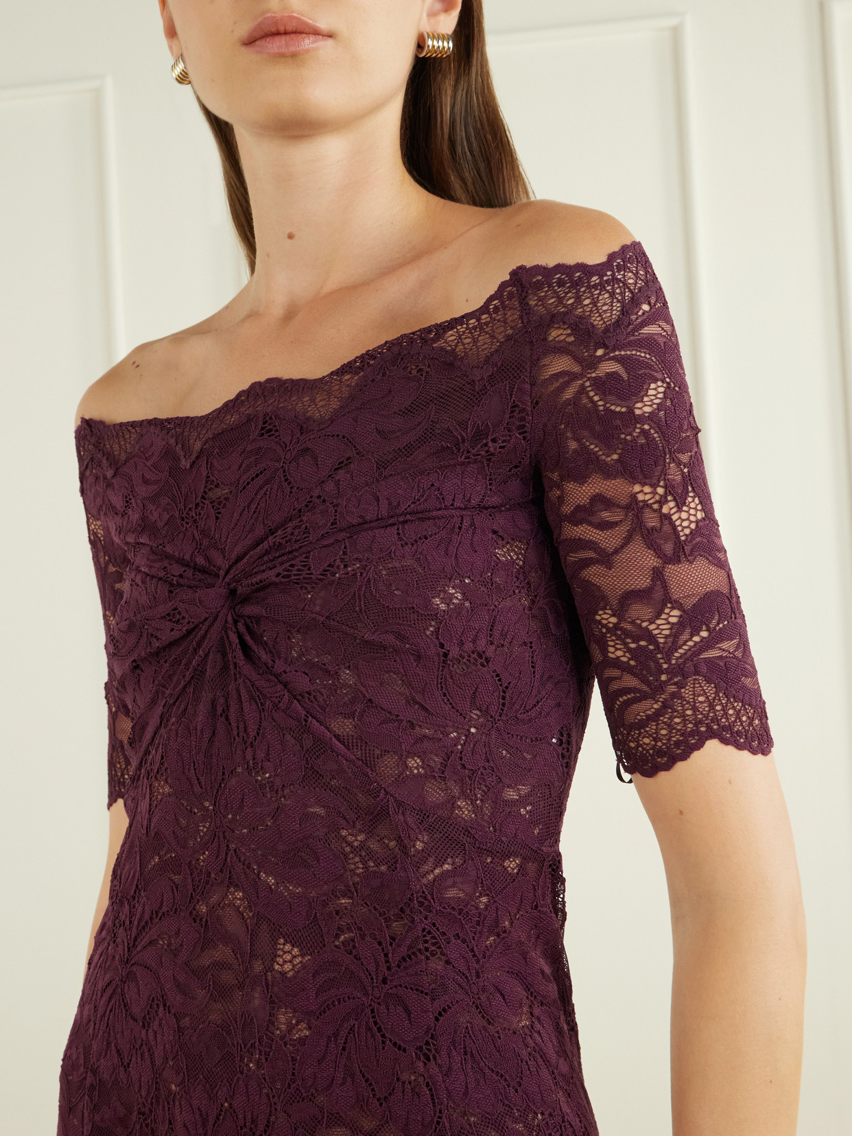 Ruched Lace Midi Dress