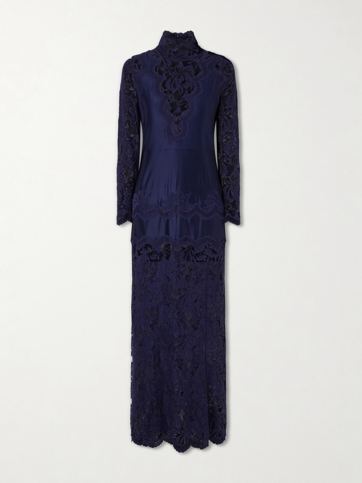 Rabanne Lace-trimmed Jersey Maxi Dress In Blue