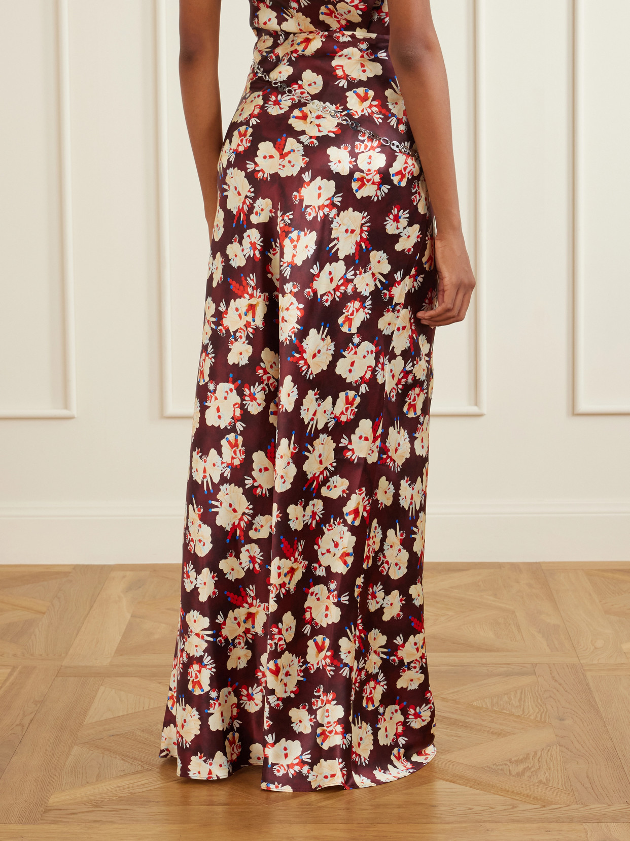 Chainmail-Embellished Floral-Print Maxi