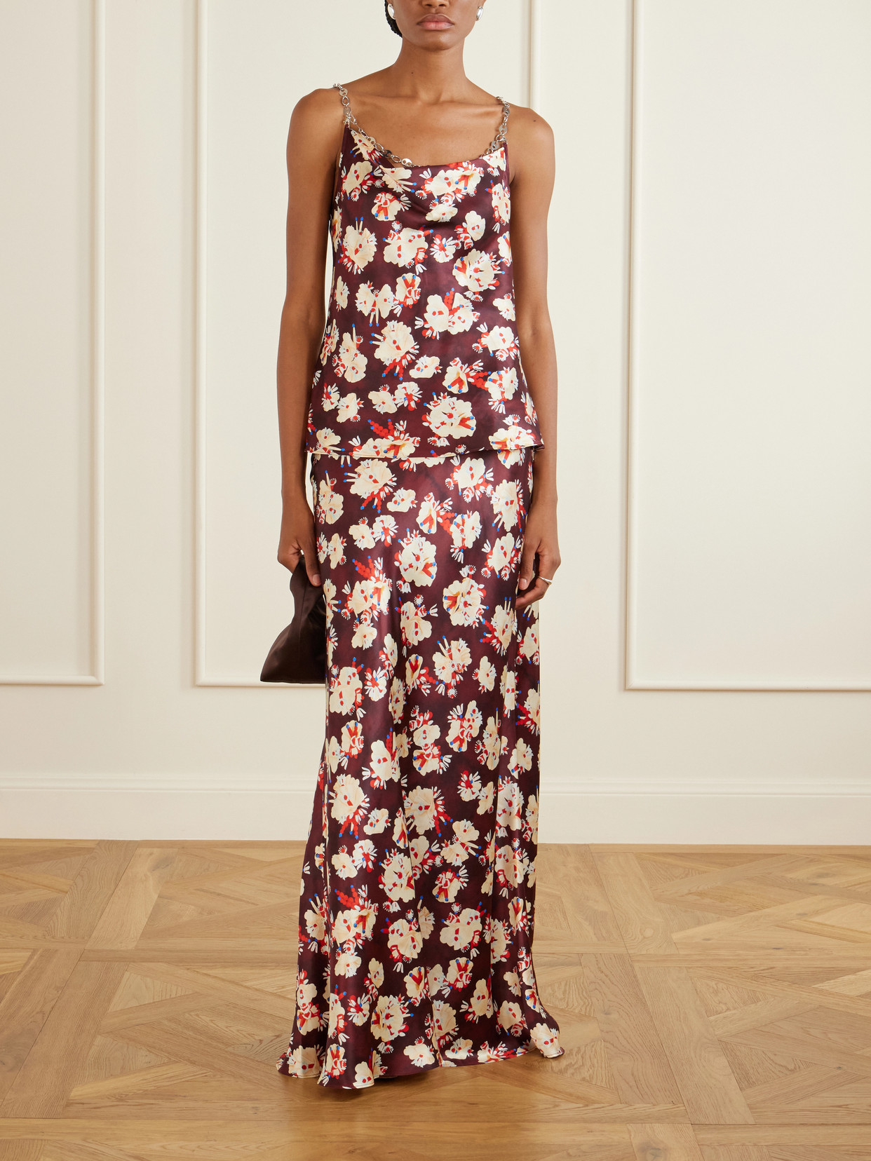 Chainmail-Embellished Floral-Print Maxi