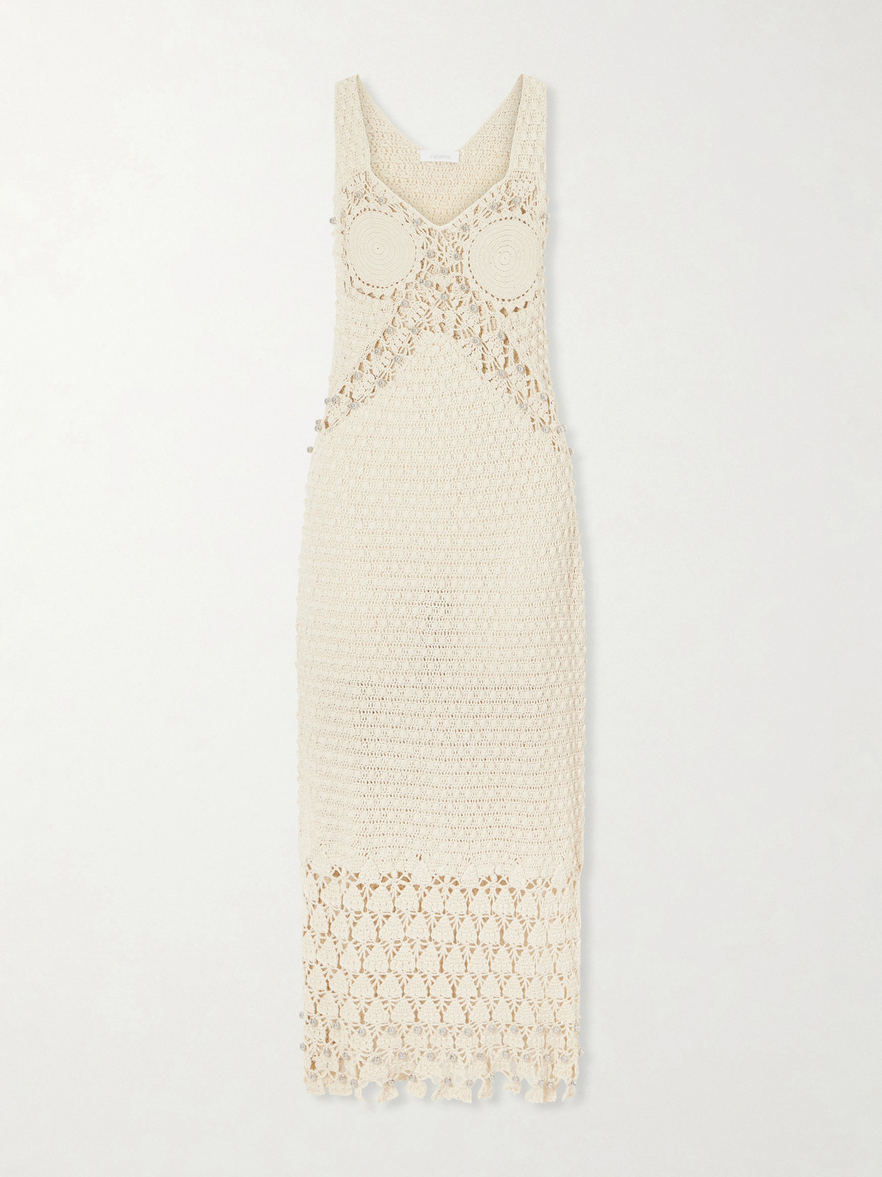 RABANNE - Embellished Crocheted Cotton Midi Dress - Neutrals