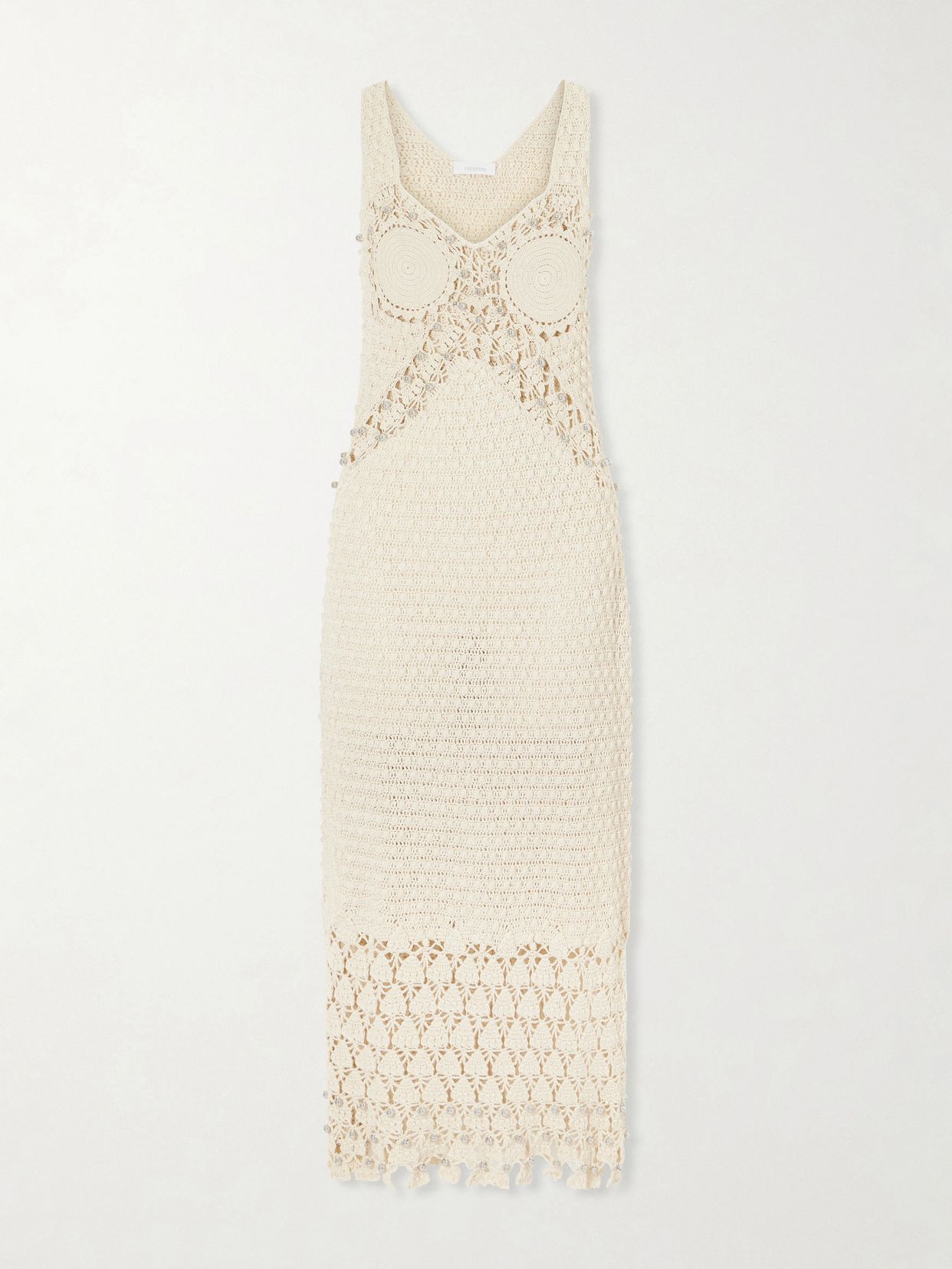 embellished crocheted cotton midi dress