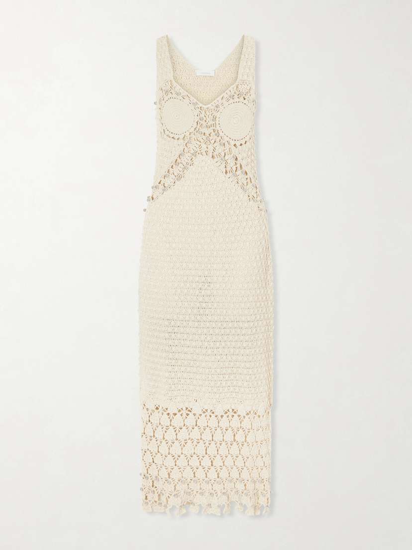 Embellished Crocheted Cotton Midi Dress