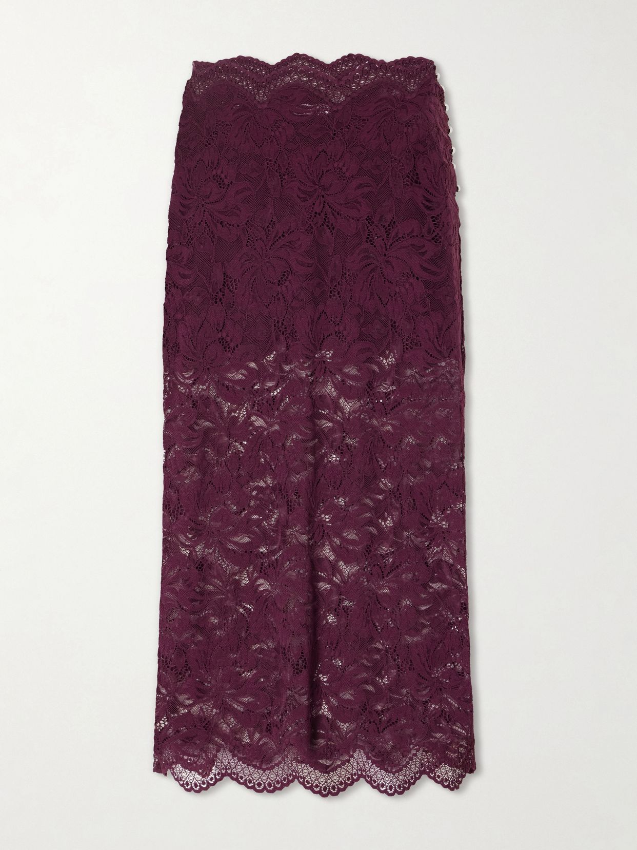 bead embellished lace midi skirt