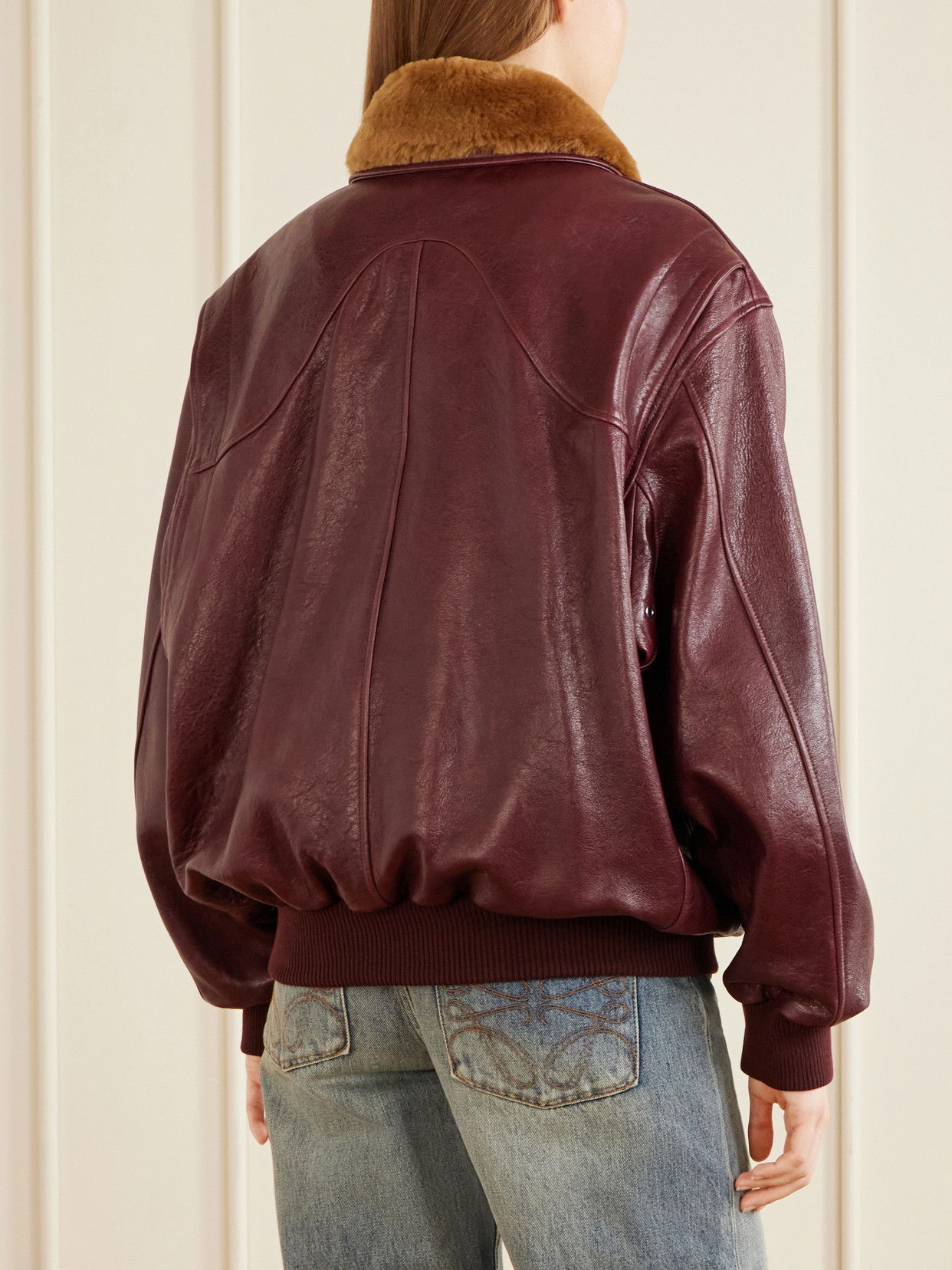 Shearling-Trimmed Textured-Leather Jacket
