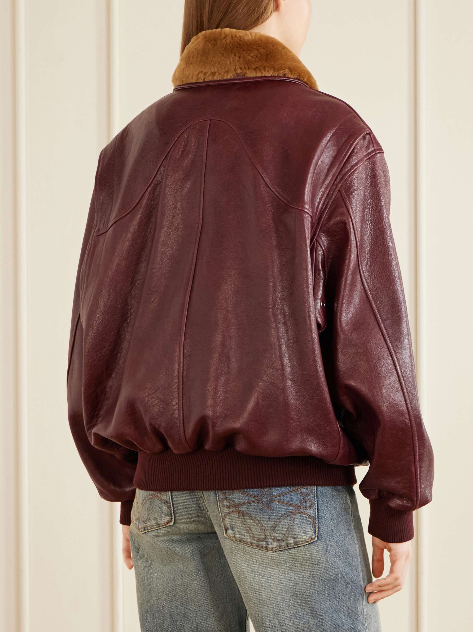 RABANNE Shearling-trimmed textured-leather jacket | NET-A-PORTER