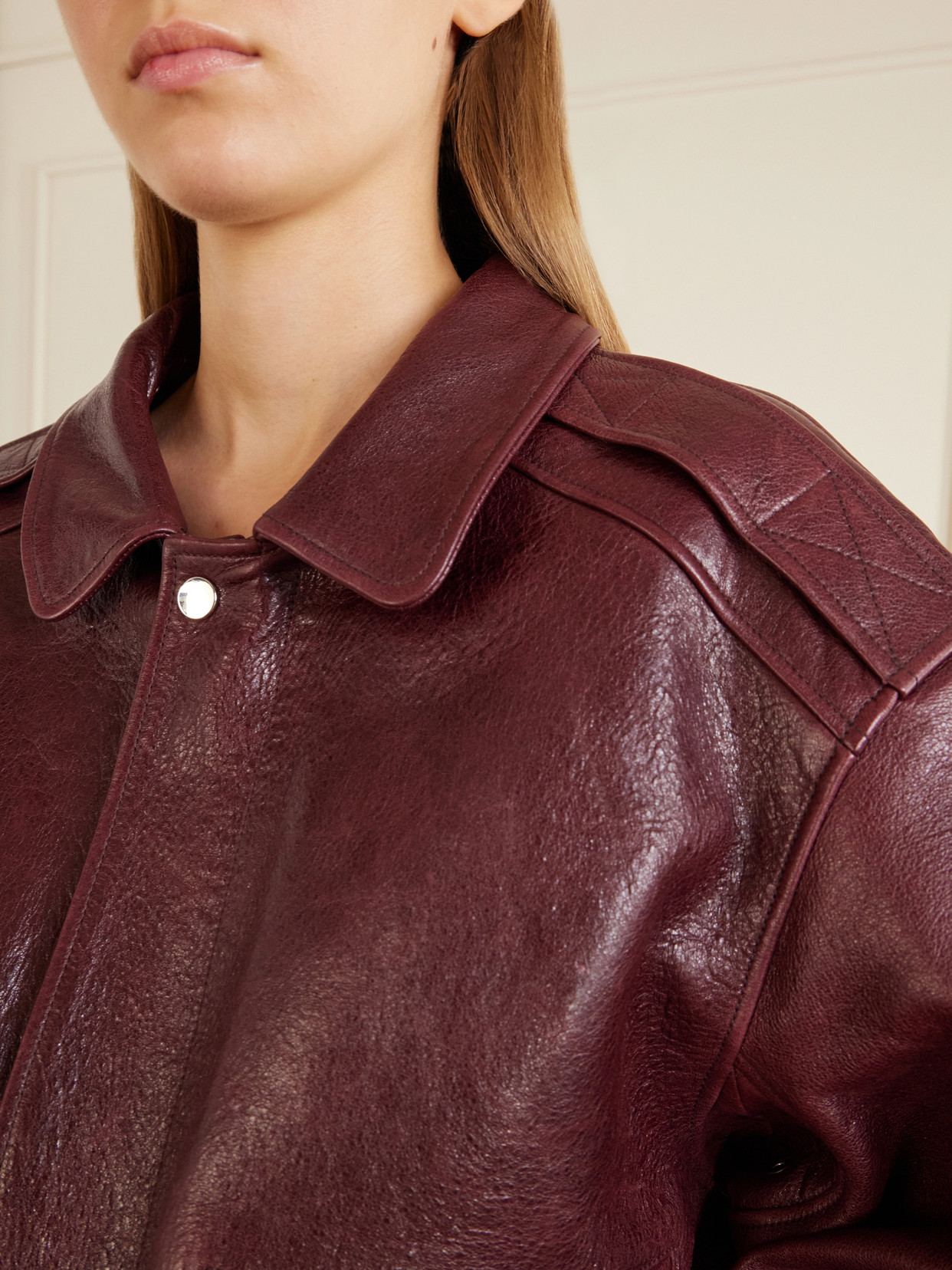 Shearling-Trimmed Textured-Leather Jacket
