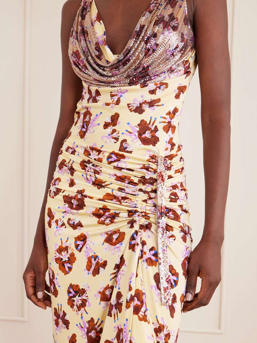 Rabanne Chainmail-embellished Ruched Floral-print Satin Mini Dress | Thumbnail 4 Rabanne Chainmail-embellished Ruched Floral-print Satin Mini Dress | Thumbnail 4