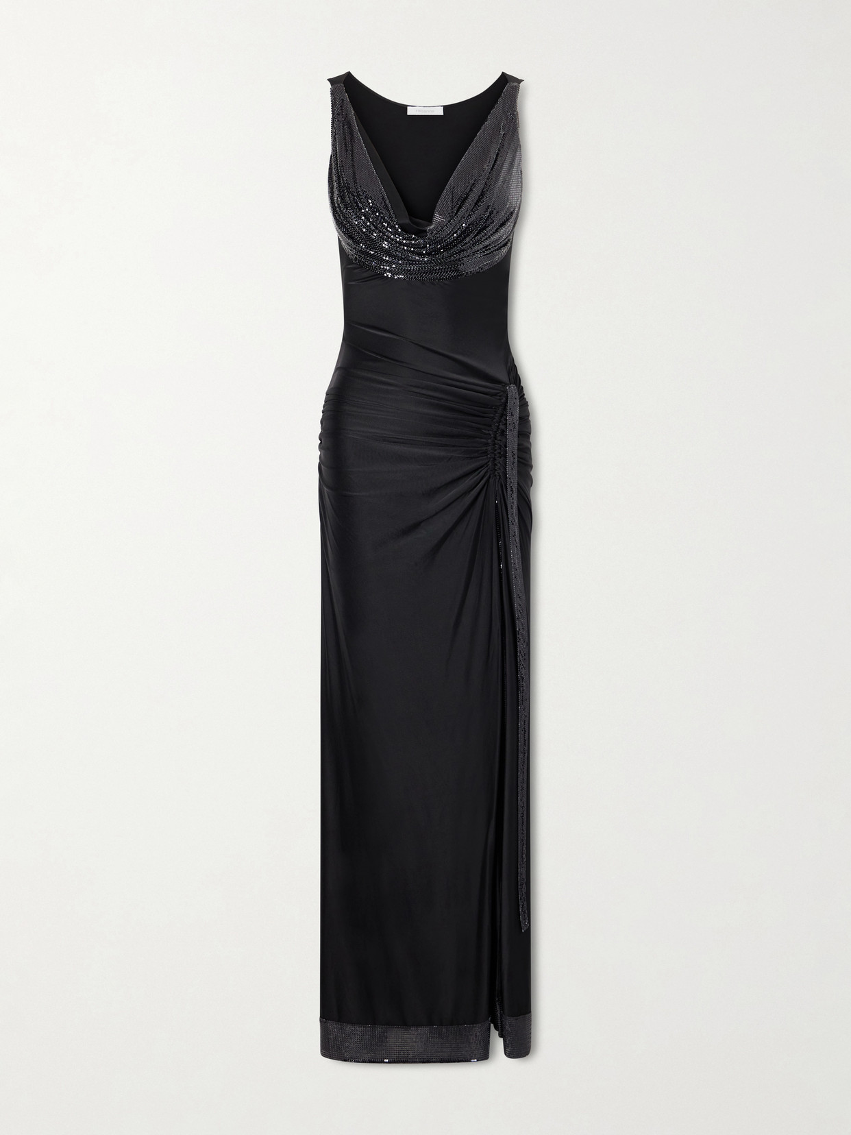 Rabanne Mesh-detailed Jersey-satin Maxi Dress In Black