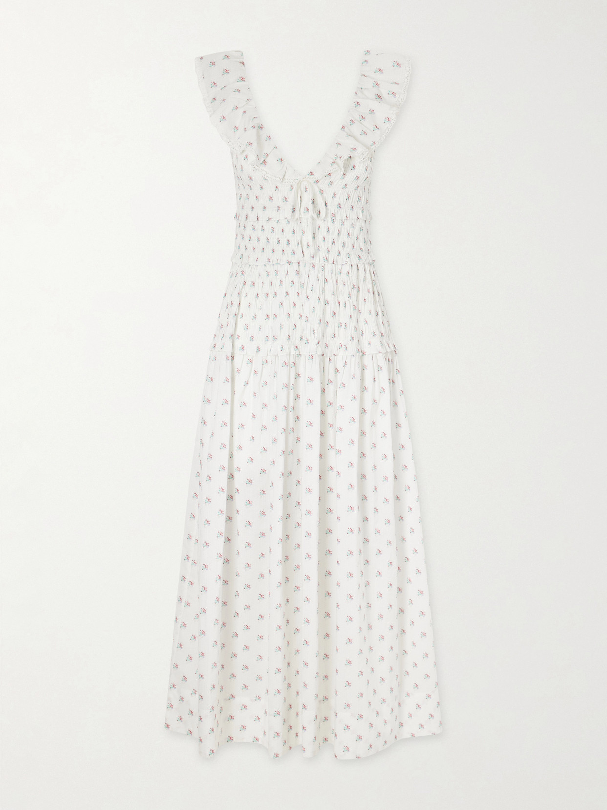 DÔEN - Sorina Tiered Embroidered Floral-print Organic Cotton Midi Dress - White