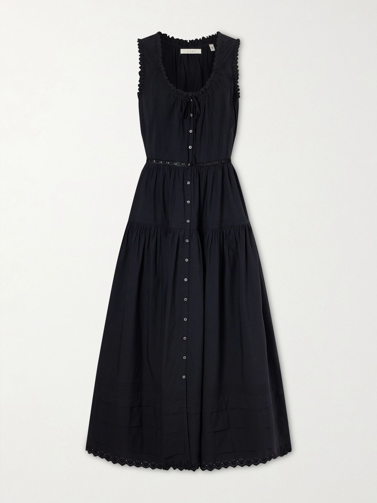 hortense pintucked embroidered organic cotton midi dress