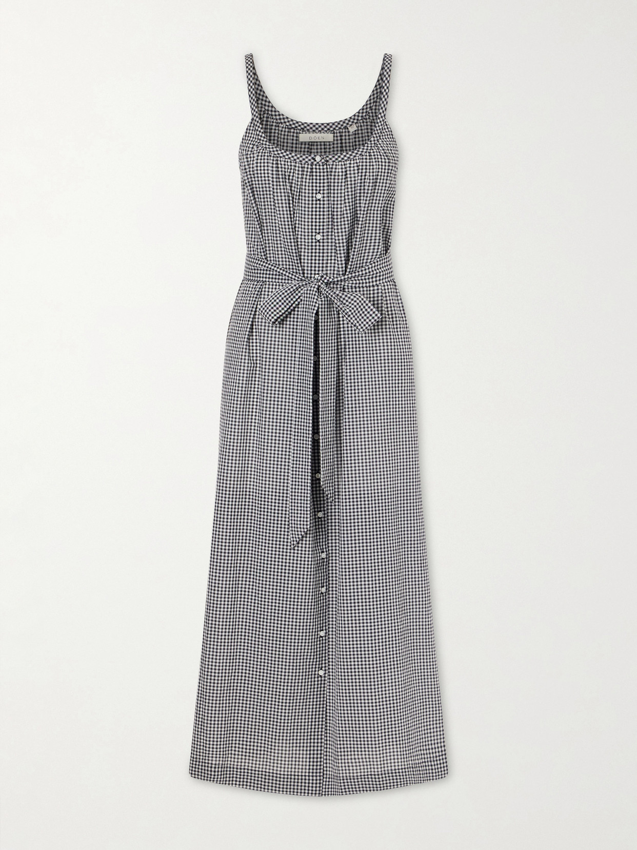 DÔEN - Nevita Belted Checked Organic Cotton Midi Dress - Black