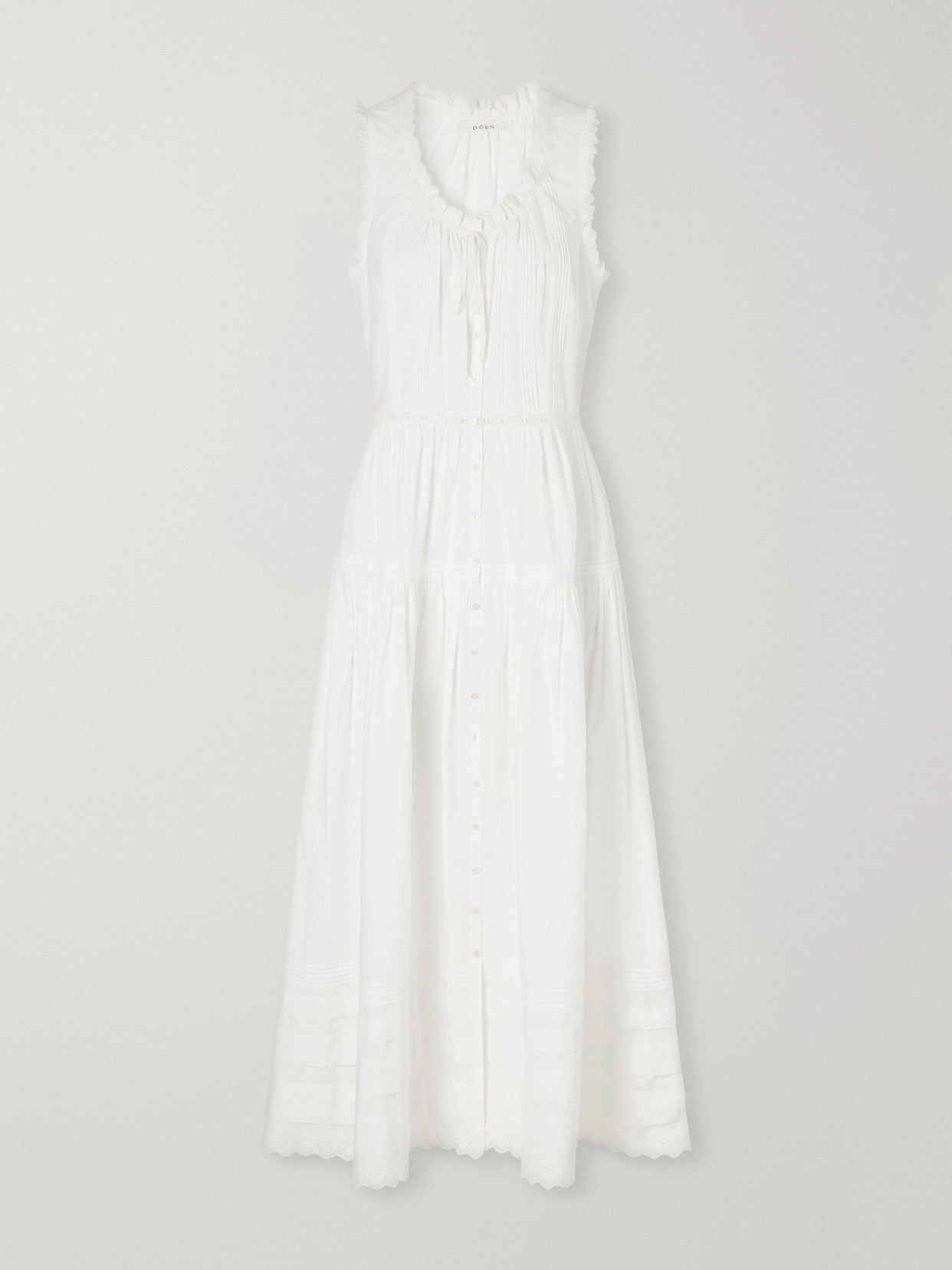 DÔEN - Hortense Pintucked Embroidered Organic Cotton Midi Dress - White