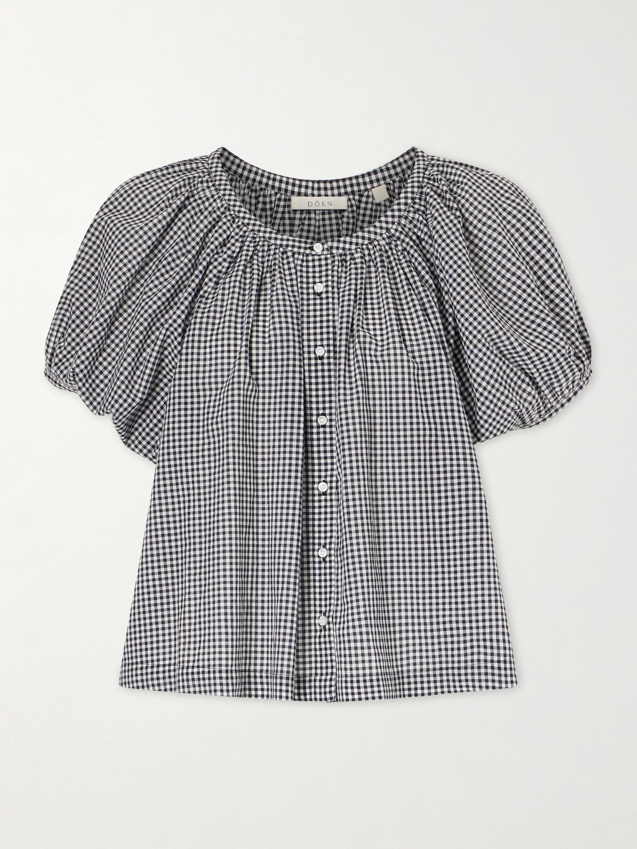Doen June Gathered Checked Cotton Blouse In Gray