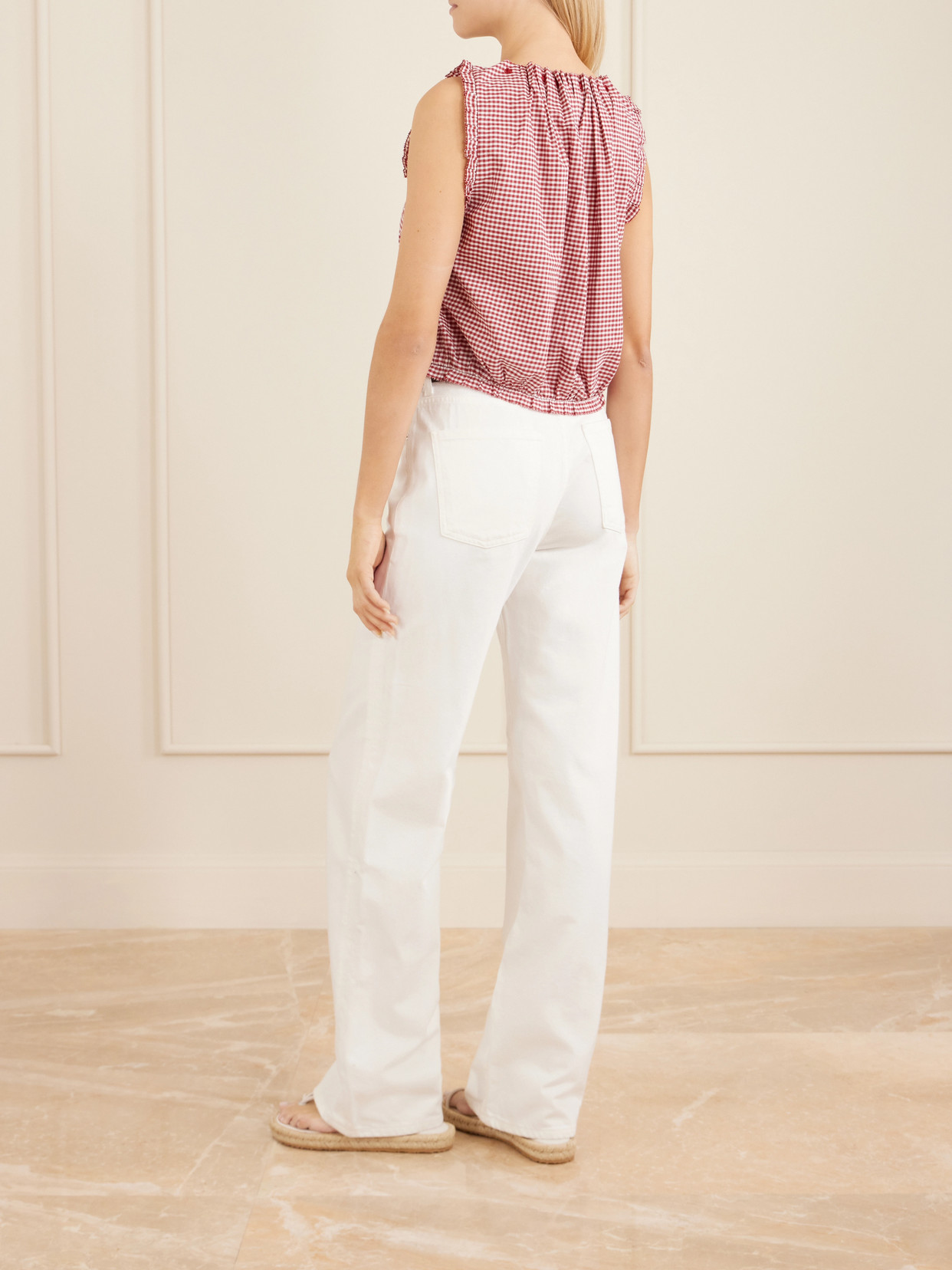 Dôen - Traveler Gathered Checked Organic Cotton Blouse