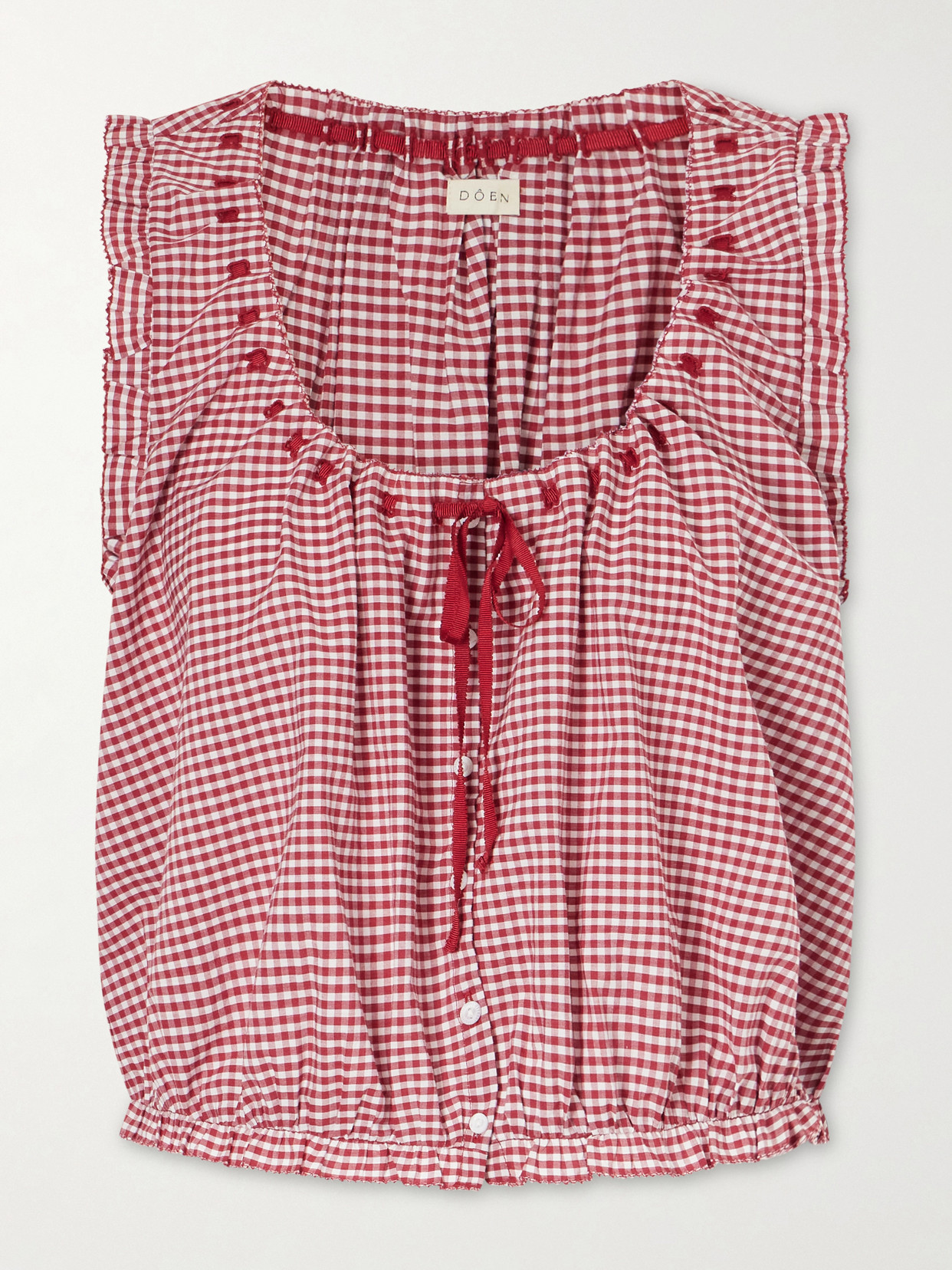 Dôen - Traveler Gathered Checked Organic Cotton Blouse