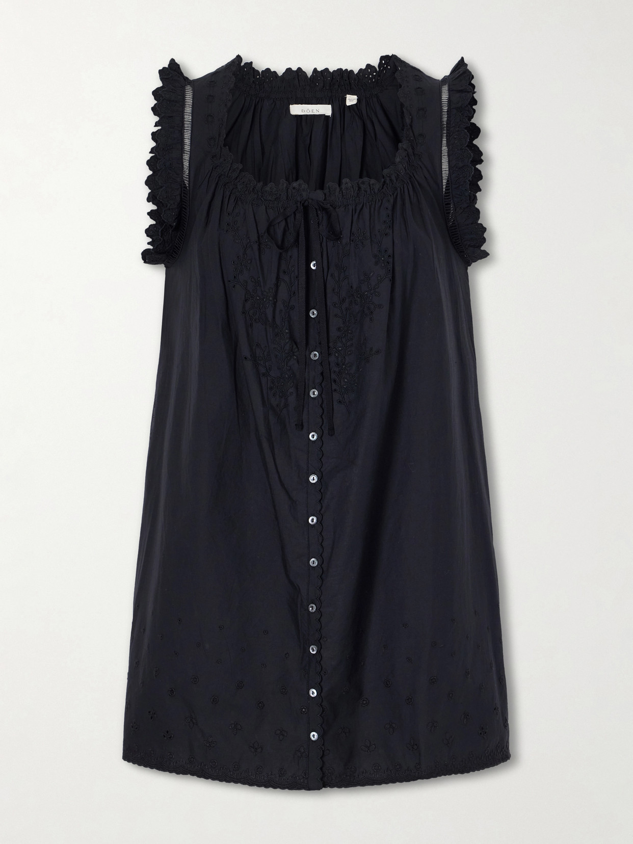 Doen Nessie Broderie Anglaise Organic Cotton Mini Dress In Black
