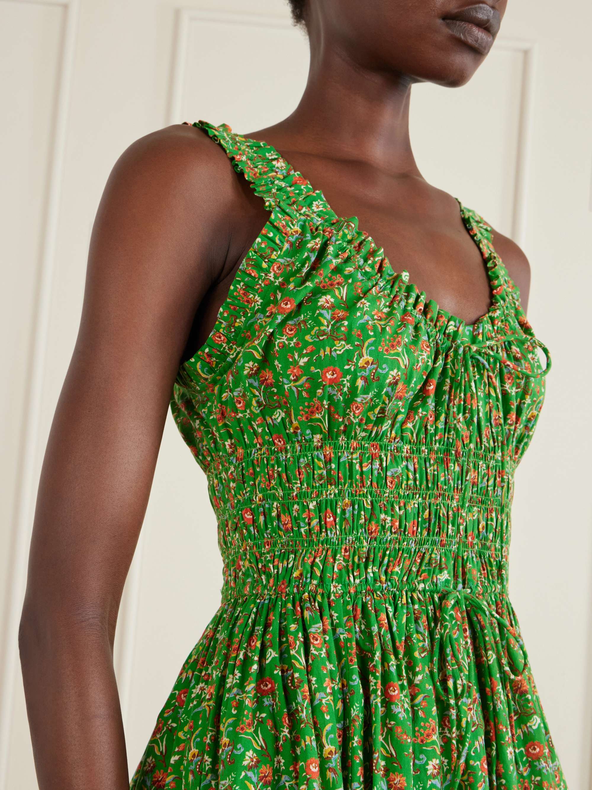 green embroidered trees organic cotton midi dress Green Floral Dress | Midi Dress | Green Flower Dress | Ditsy Floral Print main image 0