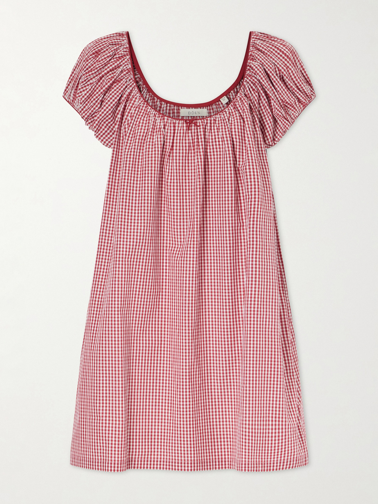 Doen Julia Gathered Checked Organic Cotton Midi Dress In Pink