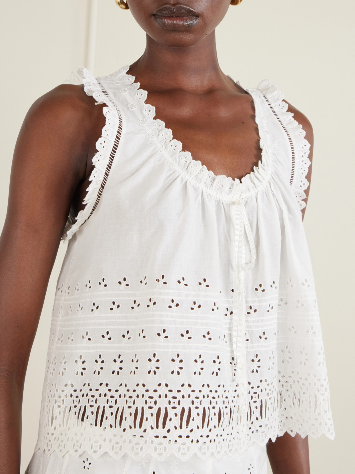 Dôen - Toussine Gatehred Broderie Anglaise Cotton Top
