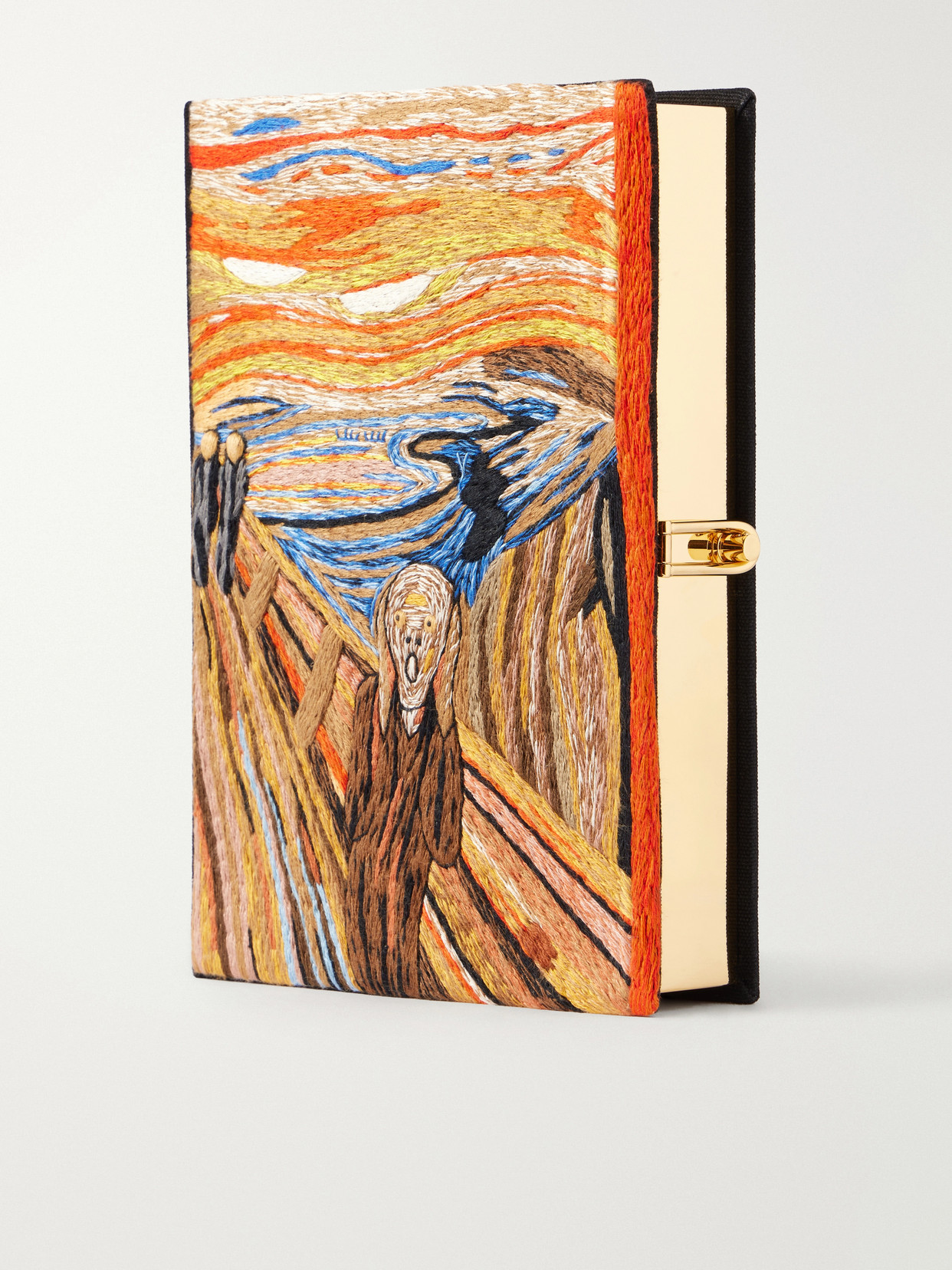Olympia Le-tan The Scream Embroidered Canvas Clutch In Multi
